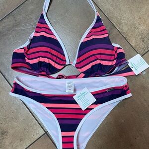 Lascana Venus Bikini Vibrant Stripe Underwire top DD hipster bottoms sz 10 NWT